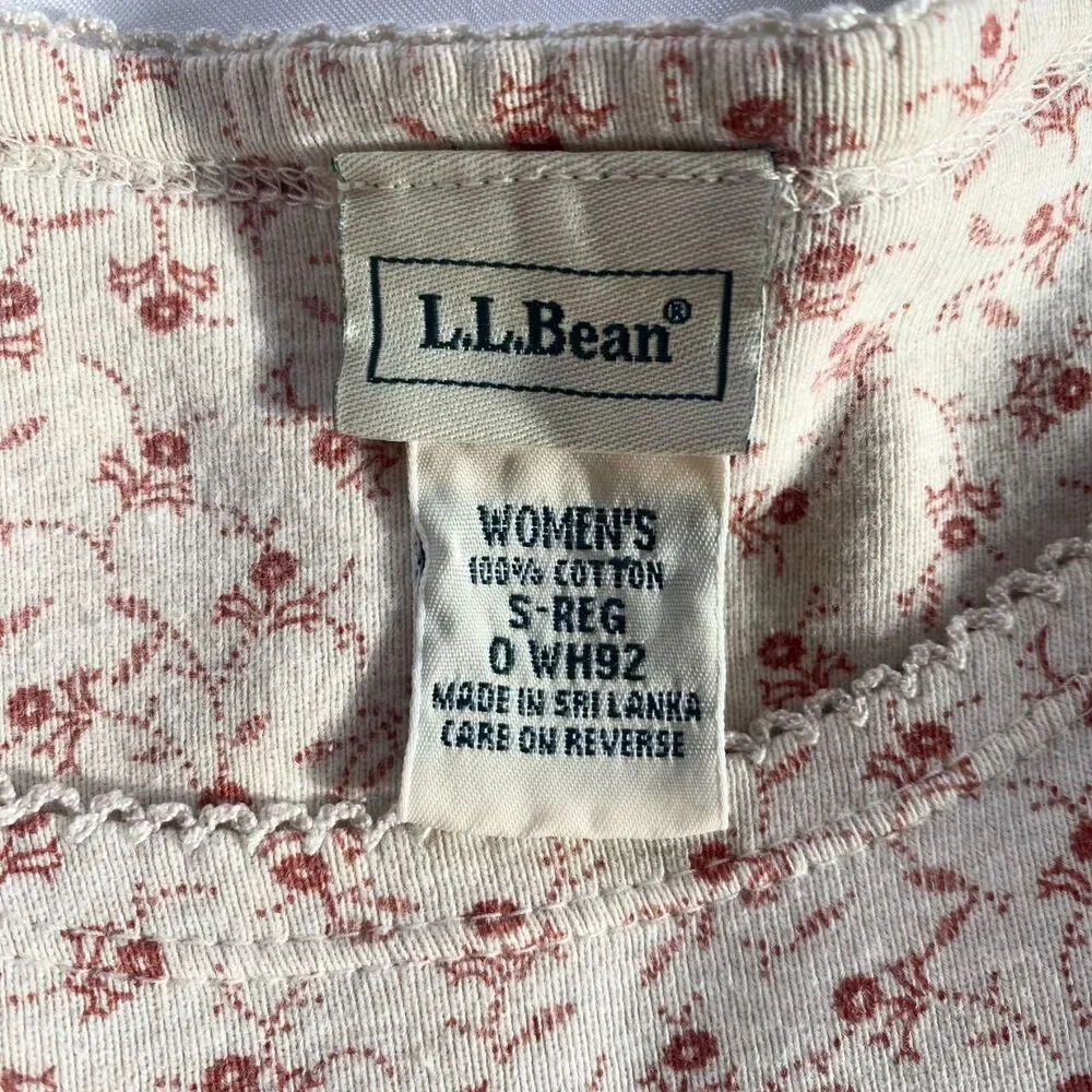 L.L.Bean Early 2000's Cream Red Cottage Core Floral Cotton Longsleeve Top S - Picture 6 of 6